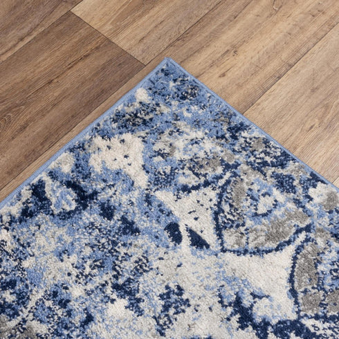 8' X 10' Blue Gray And Ivory Medallion Area Rug