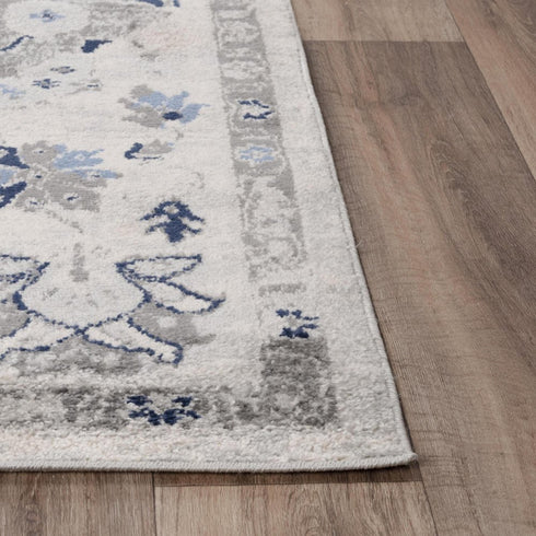 8' X 10' Gray Dark Blue Light Blue Ivory And Peach Medallion Area Rug