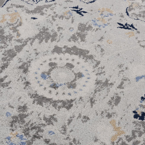 8' X 10' Gray Dark Blue Light Blue Ivory And Peach Medallion Area Rug