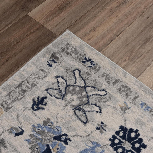 8' X 10' Gray Dark Blue Light Blue Ivory And Peach Medallion Area Rug