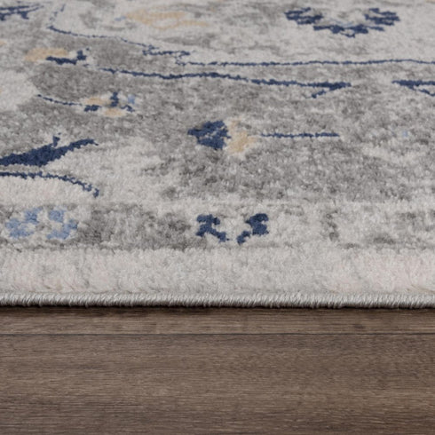 8' X 10' Gray Dark Blue Light Blue Ivory And Peach Medallion Area Rug