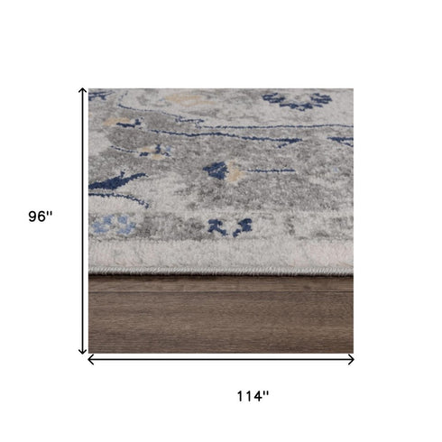 8' X 10' Gray Dark Blue Light Blue Ivory And Peach Medallion Area Rug