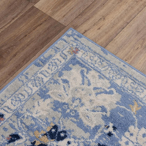 8' Blue Dark Blue Orange Yellow Black And Ivory Medallion Area Rug