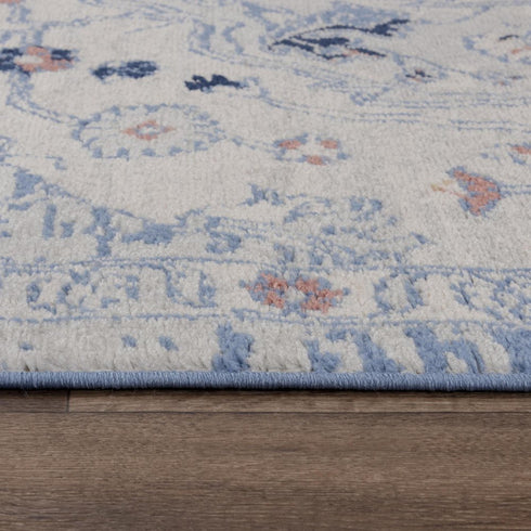 8' Blue Dark Blue Orange Yellow Black And Ivory Medallion Area Rug