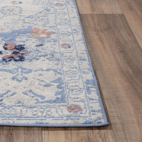 8' X 10' Blue Dark Blue Orange Yellow Black And Ivory Medallion Area Rug