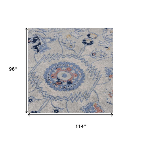 8' X 10' Blue Dark Blue Orange Yellow Black And Ivory Medallion Area Rug