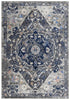 8' Dark Gray Blue Yellow Pink Ivory And Light Gray Medallion Area Rug