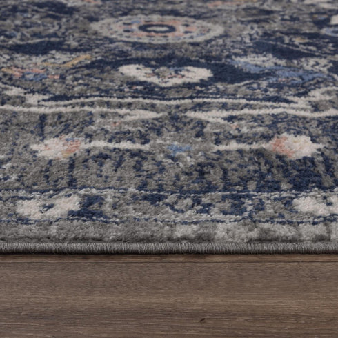 8' X 10' Dark Gray Blue Yellow Pink Ivory And Light Gray Medallion Area Rug