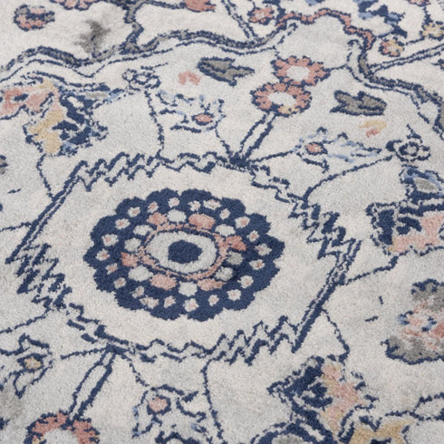 8' Blue Light Blue Pink Yellow Light Gray And Gray Medallion Area Rug