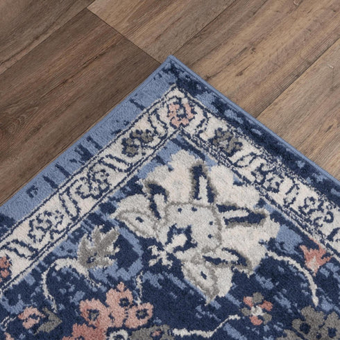8' X 10' Blue Light Blue Pink Yellow Light Gray And Gray Medallion Area Rug