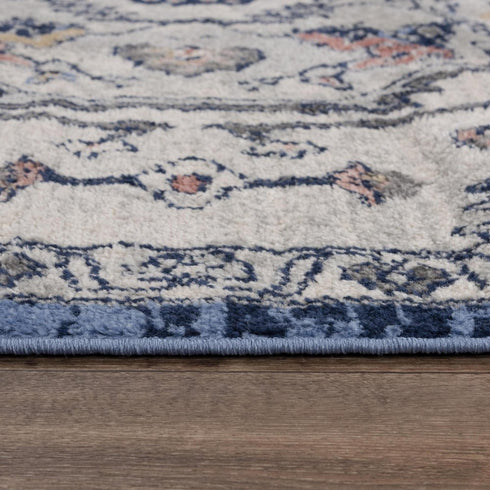 8' X 10' Blue Light Blue Pink Yellow Light Gray And Gray Medallion Area Rug