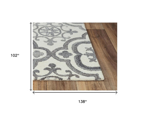 9' X 12' Gray And Light Gray Wool Moroccan Hand Tufted Area Rug