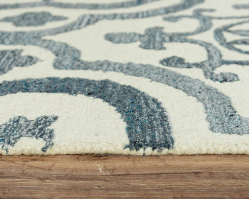 5' X 8' Blue And Dark Blue Wool Moroccan Hand Tufted Area Rug