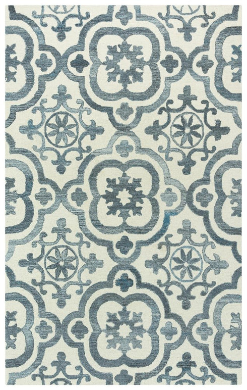 8' X 10' Blue And Dark Blue Wool Moroccan Hand Tufted Area Rug