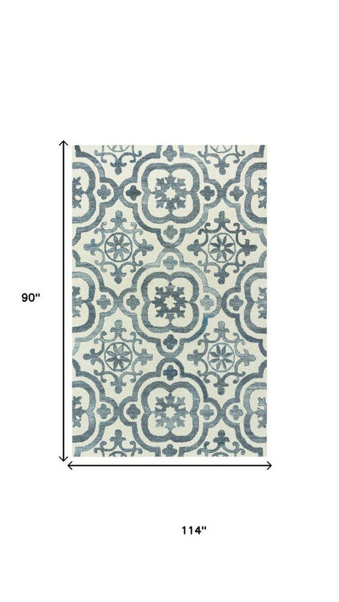8' X 10' Blue And Dark Blue Wool Moroccan Hand Tufted Area Rug
