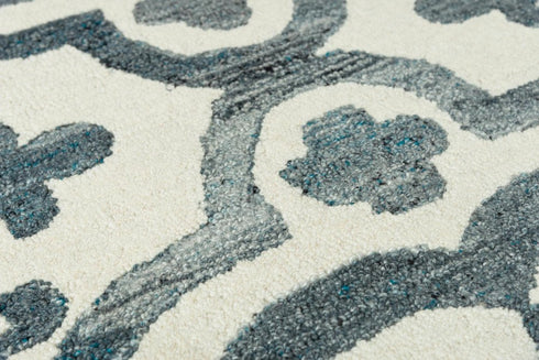9' X 12' Blue And Dark Blue Wool Moroccan Hand Tufted Area Rug