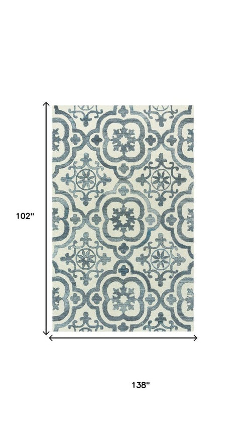 9' X 12' Blue And Dark Blue Wool Moroccan Hand Tufted Area Rug
