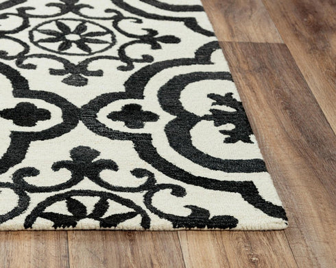 9' X 12' Black And White Wool Moroccan Hand Tufted Area Rug