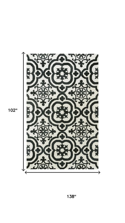 9' X 12' Black And White Wool Moroccan Hand Tufted Area Rug