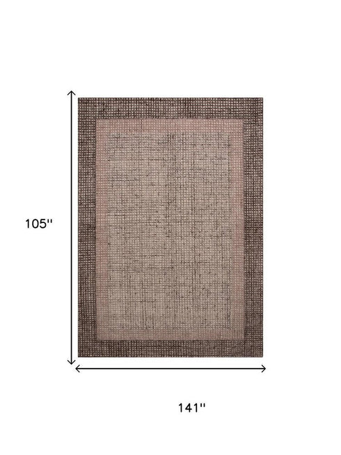 9' X 12' Brown Ivory And Dark Brown Wool Oriental Hand Tufted Area Rug