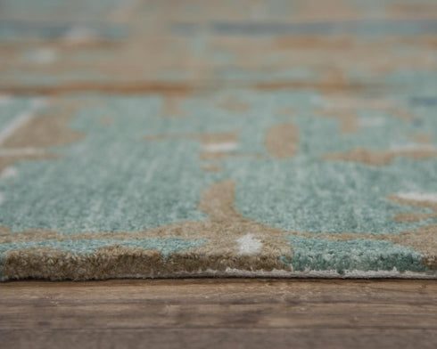 8' X 10' Teal And Copper Abstract Hand Tufted Area Rug
