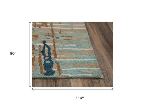 8' X 10' Teal And Copper Abstract Hand Tufted Area Rug