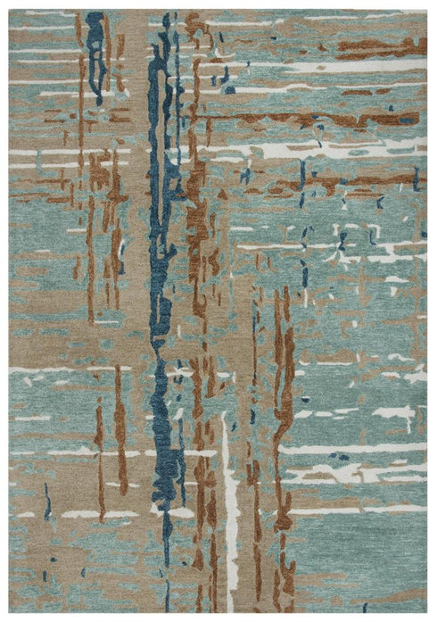 9' X 12' Teal And Copper Abstract Hand Tufted Area Rug