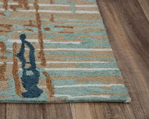 9' X 12' Teal And Copper Abstract Hand Tufted Area Rug