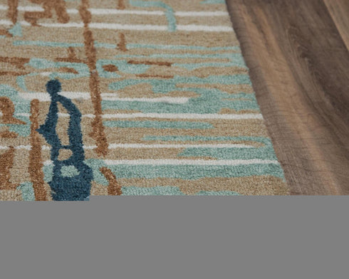 5' X 8' Teal And Copper Abstract Hand Tufted Area Rug