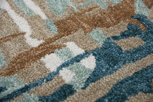 5' X 8' Teal And Copper Abstract Hand Tufted Area Rug
