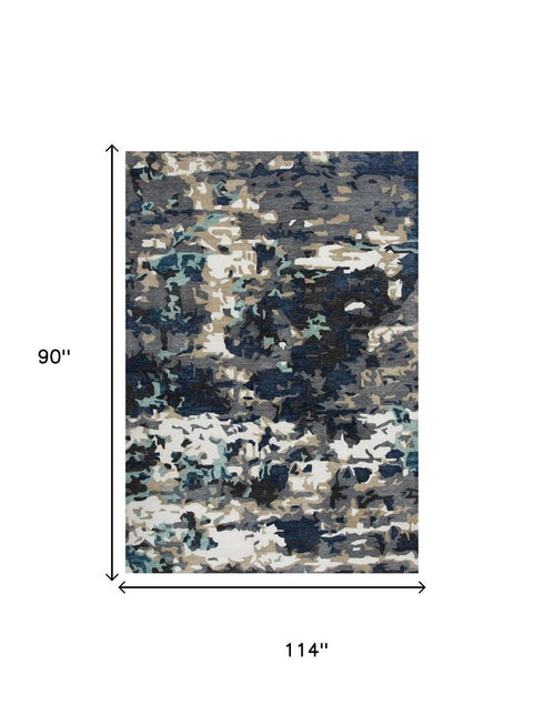 8' X 10' Gray Blue Ivory And Beige Abstract Hand Tufted Area Rug