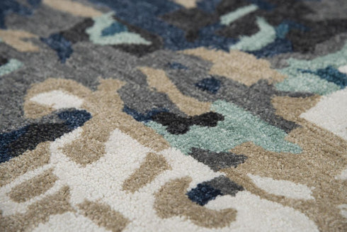 9' X 12' Gray Blue Ivory And Beige Abstract Hand Tufted Area Rug