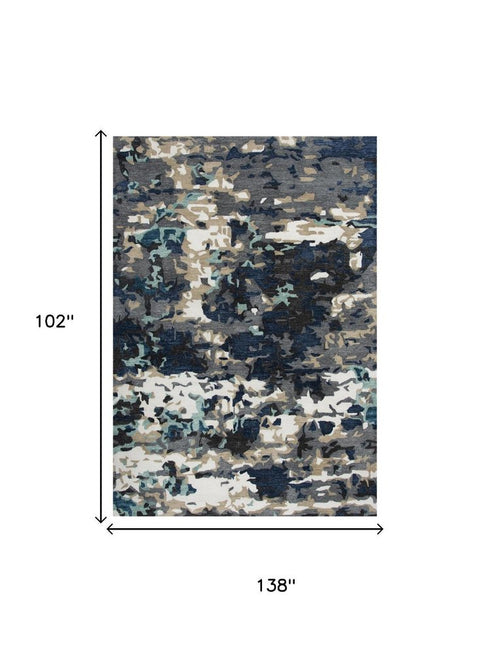 9' X 12' Gray Blue Ivory And Beige Abstract Hand Tufted Area Rug