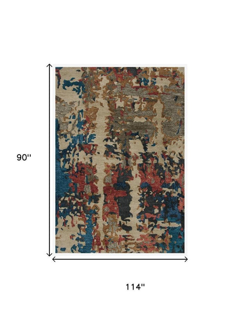 8' X 10' Teal Rust And Beige Abstract Hand Tufted Area Rug