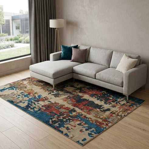 9' X 12' Teal Rust And Beige Abstract Hand Tufted Area Rug