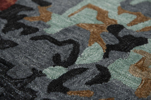 8' X 10' Blue Rust And Ivory Abstract Hand Tufted Area Rug
