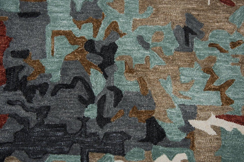 8' X 10' Blue Rust And Ivory Abstract Hand Tufted Area Rug
