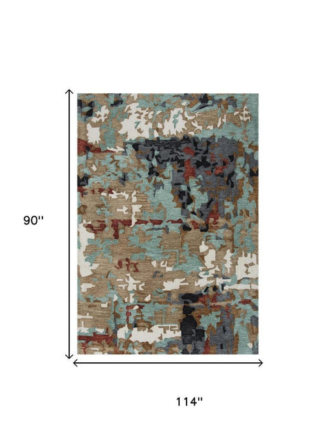 8' X 10' Blue Rust And Ivory Abstract Hand Tufted Area Rug