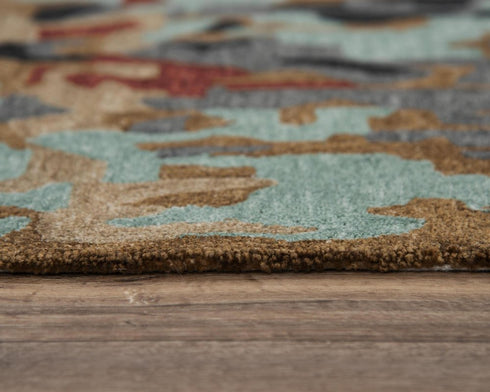 9' X 12' Blue Rust And Ivory Abstract Hand Tufted Area Rug