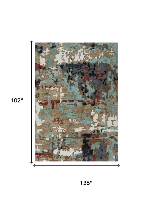 9' X 12' Blue Rust And Ivory Abstract Hand Tufted Area Rug