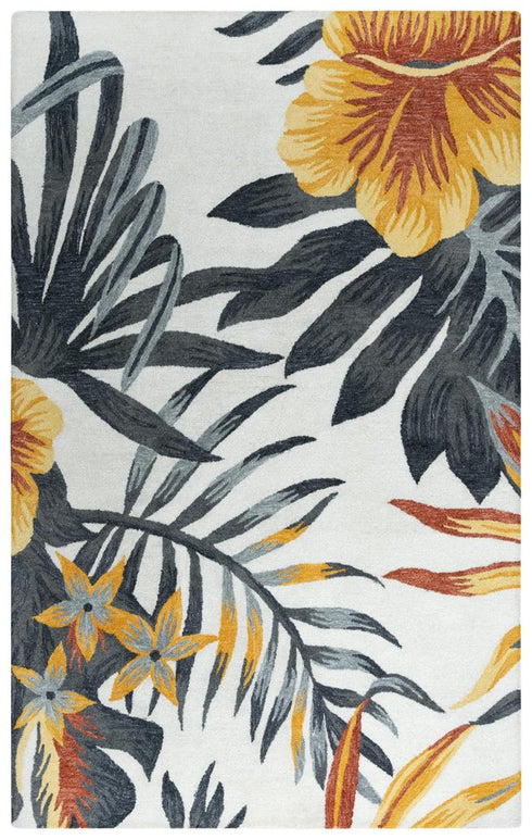 8' X 10' Ivory Orange Red And Gray Floral Hand Tufted Area Rug