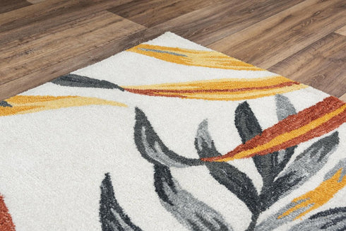 8' X 10' Ivory Orange Red And Gray Floral Hand Tufted Area Rug