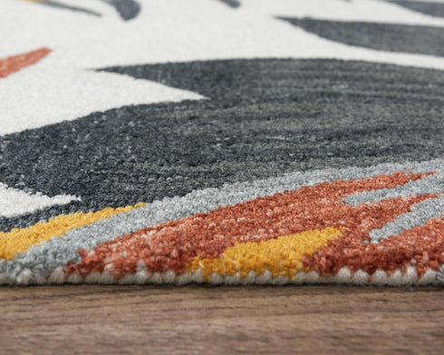 8' X 10' Ivory Orange Red And Gray Floral Hand Tufted Area Rug