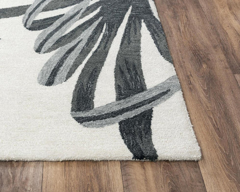 9' X 12' Ivory Orange Red And Gray Floral Hand Tufted Area Rug