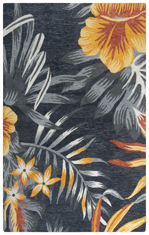 8' X 10' Charcoal Orange Red And Gray Floral Hand Tufted Area Rug
