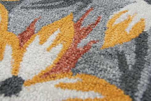 8' X 10' Charcoal Orange Red And Gray Floral Hand Tufted Area Rug