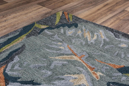 8' X 10' Charcoal Gray Green Orange Brown And Ivory Floral Hand Tufted Area Rug