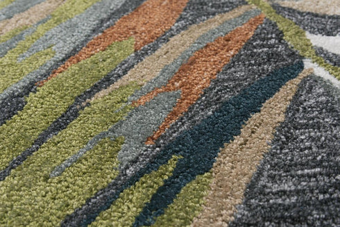 9' X 12' Charcoal Gray Green Orange Brown And Ivory Floral Hand Tufted Area Rug