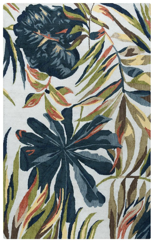 9' X 12' Beige Gray Green Orange Brown And Ivory Floral Hand Tufted Area Rug