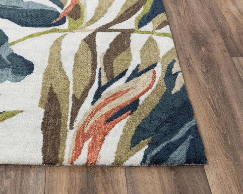 9' X 12' Beige Gray Green Orange Brown And Ivory Floral Hand Tufted Area Rug